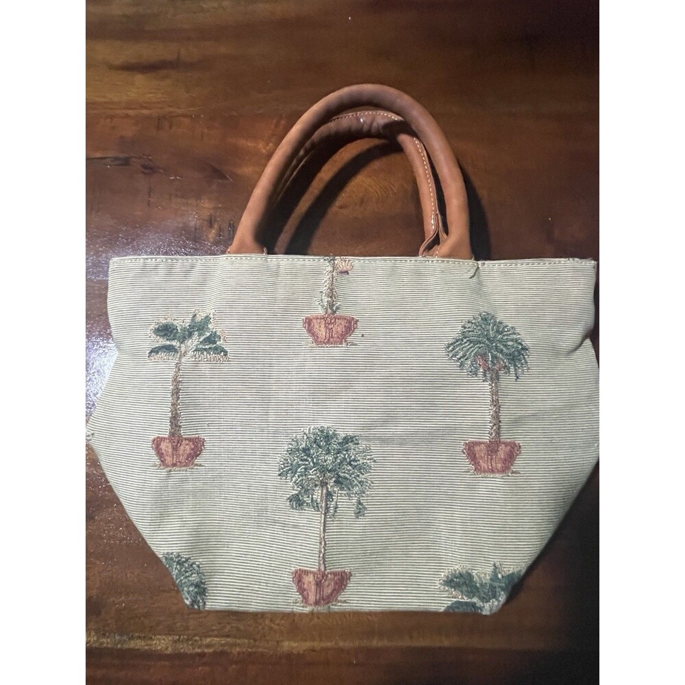 Tommy Bahama Satchel Handbag Tropical Green Tapestry Palm Trees Tote Purse Bag